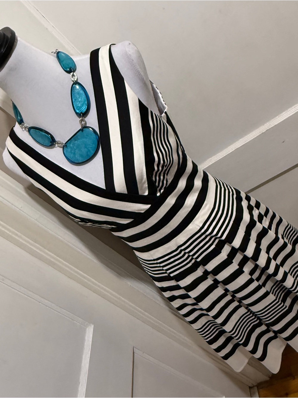 White House Black Market Black and White Striped Dress semi Formal